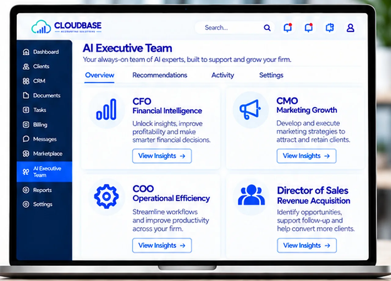 Cloudbase AI Executive Team overview with CFO, CMO, COO and Director of Sales