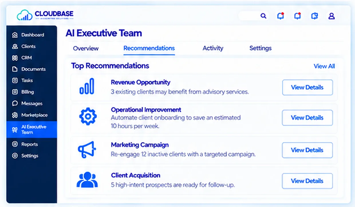 Cloudbase AI Executive Team top recommendations