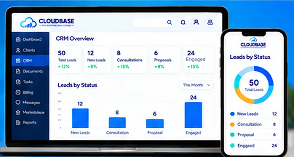 Cloudbase CRM overview and leads by status