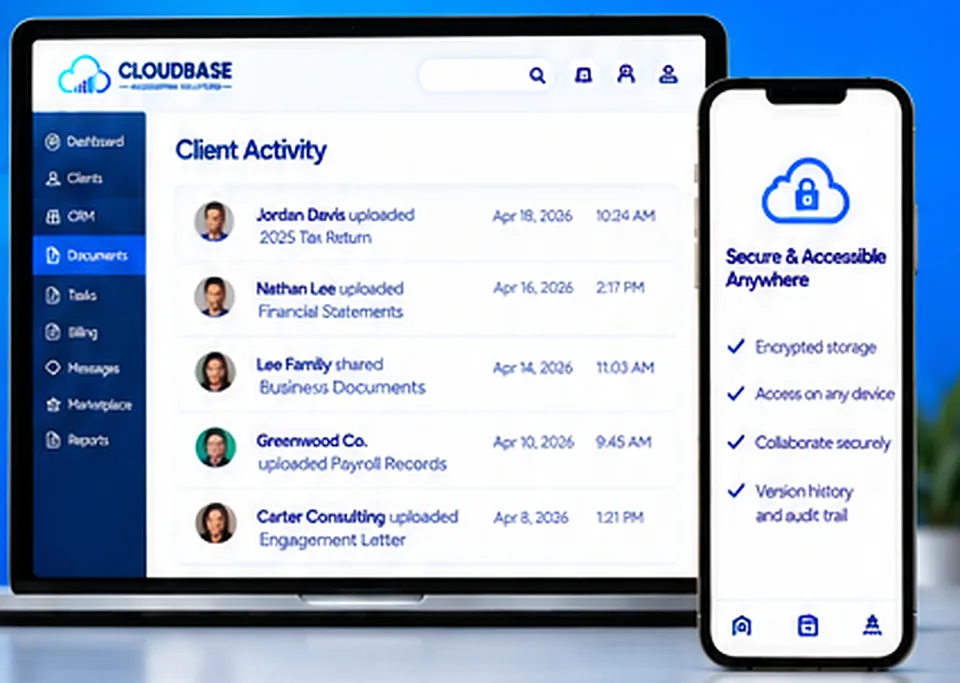 Cloudbase client activity and secure document access on a phone