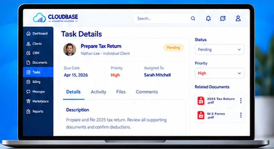 Cloudbase task details for a 2025 tax return